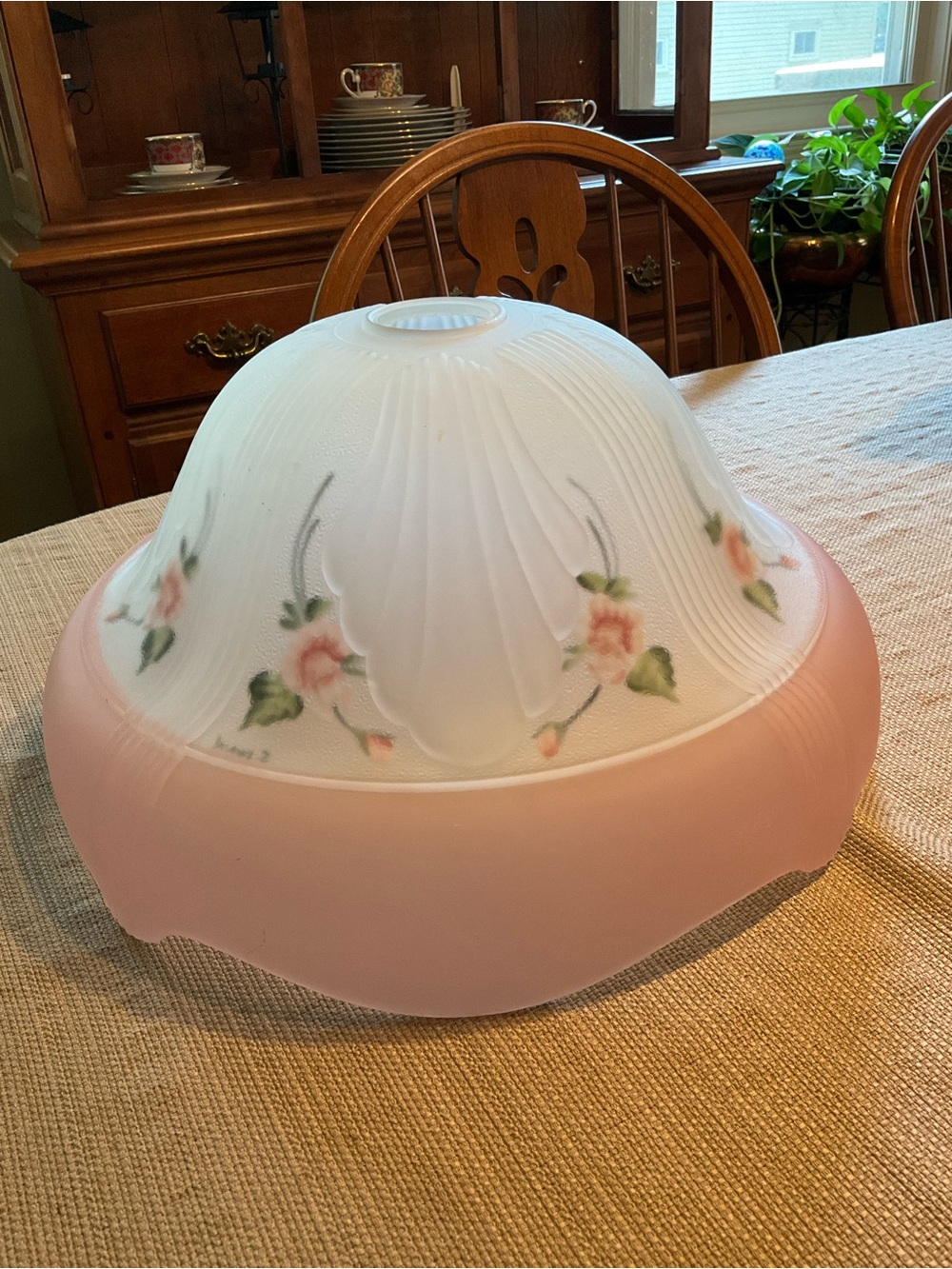 S. SWAIN VTG 14” Lamp Shade Reverse Painting Roses Frosted Glass